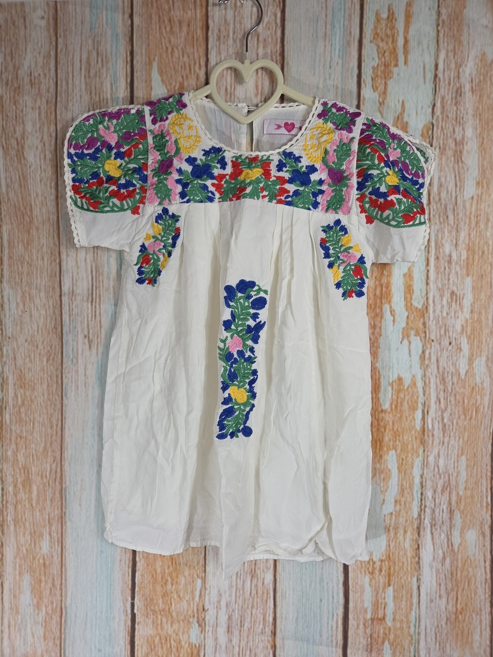 Buddy Love White Dress with Multicolor Floral Embroidery. Boho Shift. Size 5T